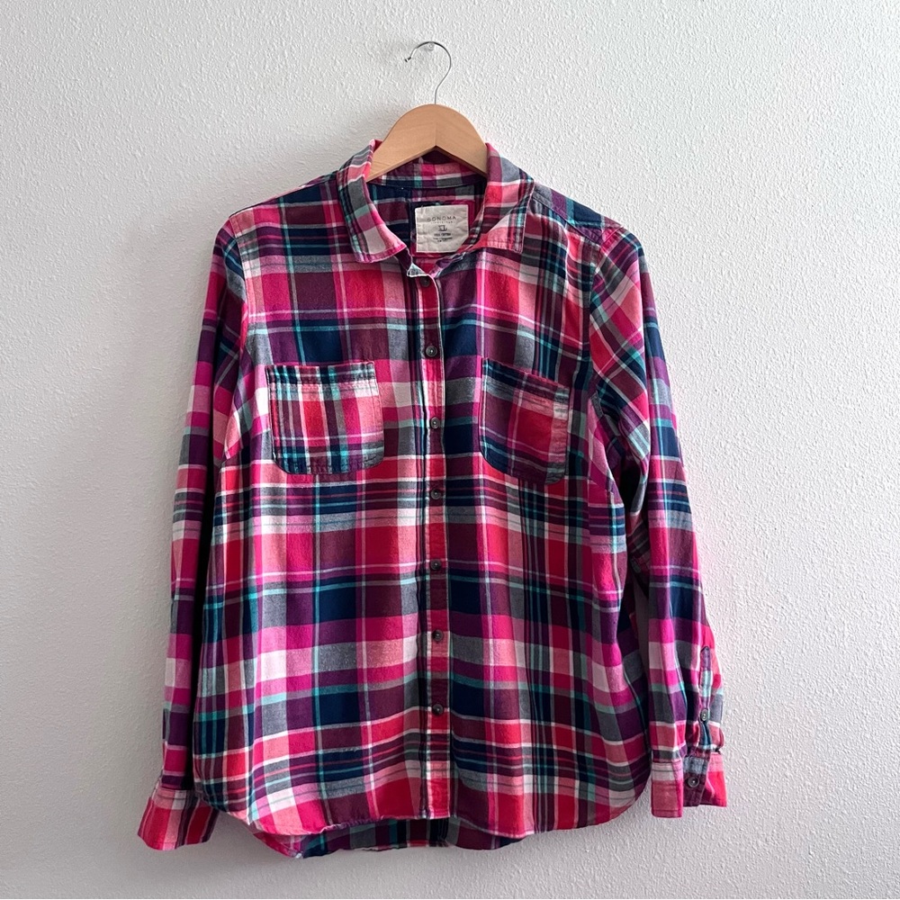 Sonoma Pink & Blue Plaid Button Up